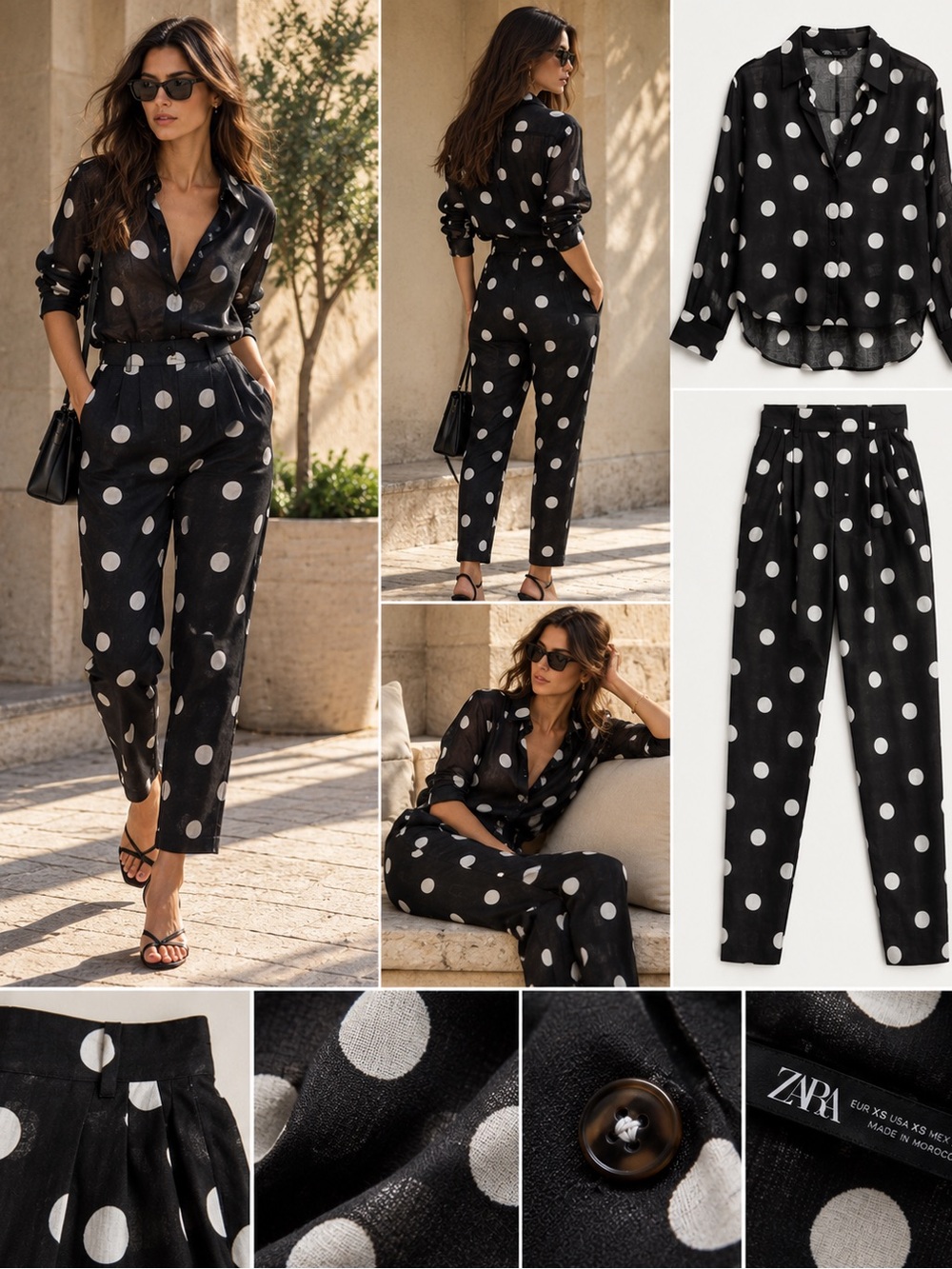 ZARA LiBlack Polka Dot Relaxed Trousers - Women's